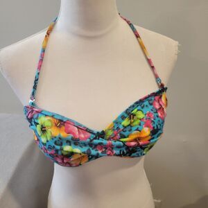 Rue Bleu Blue Floral Bikini Top Size XL